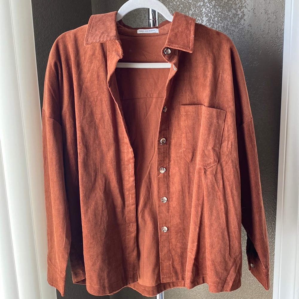 Daryl-Ann Denner by Pink Lily - Brown corduroy shacket in size small.